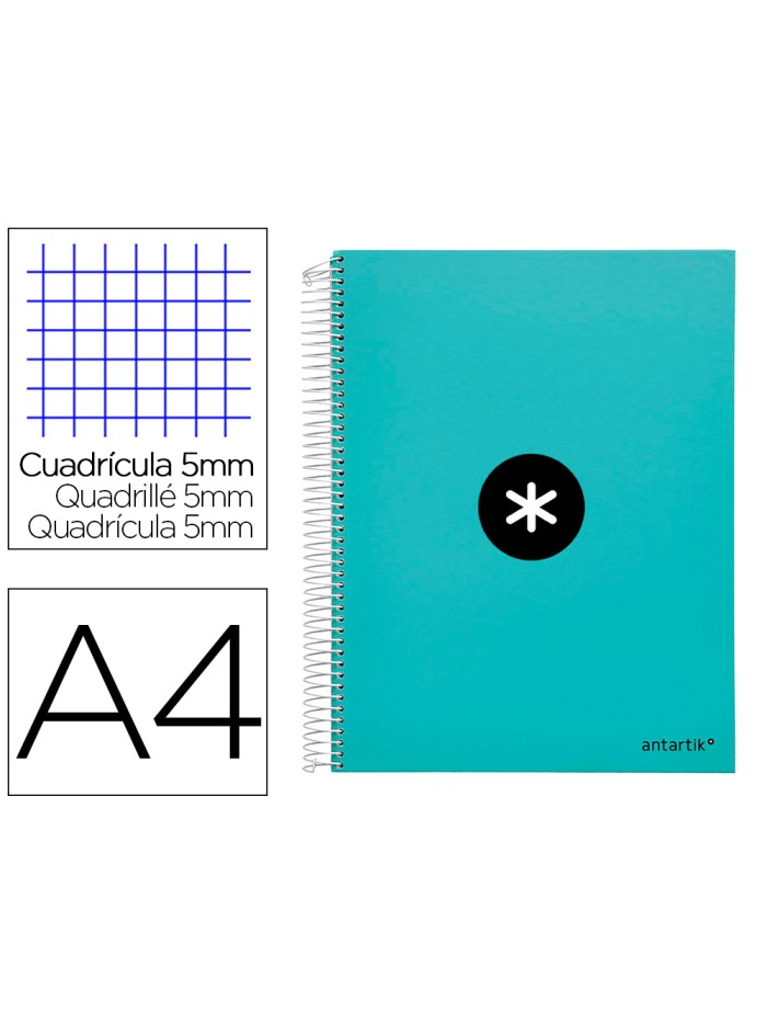 Cuaderno espiral a4 micro antartik tapa forrada 120h 90 gr cuadro 5mm 5 bandas 4 taladros color menta Cuaderno espiral a4 micro antartik tapa forrada 120h 90 gr cuadro 5mm 5 bandas 4 taladros color menta