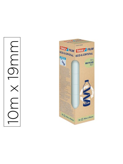 Cinta adhesiva tesa film eco&cristal transparente 10 mt x 19 mm pack de 8 unidades