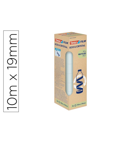 Cinta adhesiva tesa film eco&cristal transparente 10 mt x 19 mm pack de 8 unidades