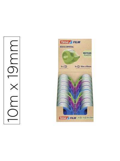 Miniportarrollo tesa film eco&cristal con 1 cinta 10 m x 19 mm colores surtidos