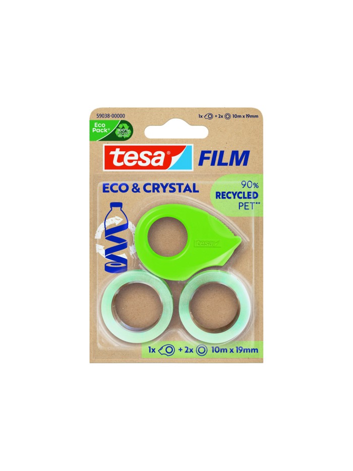 Cinta adhesiva tesa film eco&cristal transparente 10 mt x 19 mm blister de 2 unidades + miniportarrollo Cinta adhesiva tesa film eco&cristal transparente 10 mt x 19 mm blister de 2 unidades + miniportarrollo