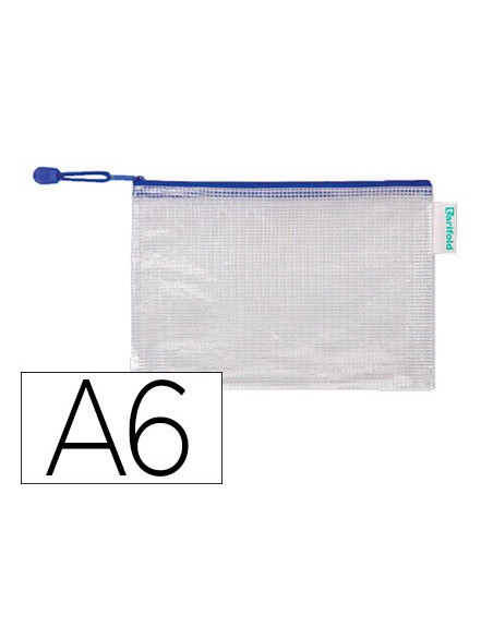 Bolsa multiusos tarifold pvc din a6 apertura superior con cremallera portaboligrafo y correa azul