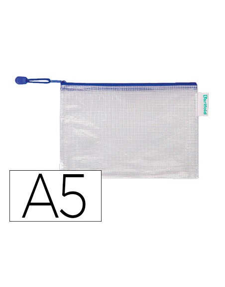 Bolsa multiusos tarifold pvc din a5 apertura superior con cremallera portaboligrafo y correa azul