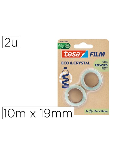 Cinta adhesiva tesa film eco&cristal transparente 10 mt x 19 mm blister de 2 unidades