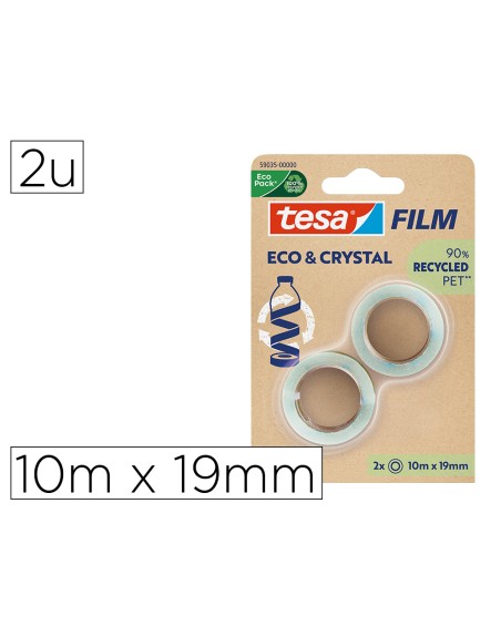 Cinta adhesiva tesa film eco&cristal transparente 10 mt x 19 mm blister de 2 unidades