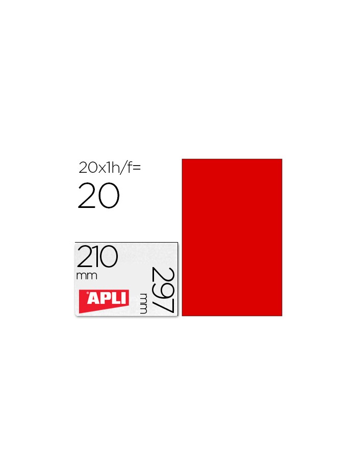 Etiqueta adhesiva apli 02880 tamaño 210x297 mm para fotocopiadora laser ink-jet caja con 20 hojas din a4 rojo Etiqueta adhesiva apli 02880 tamaño 210x297 mm para fotocopiadora laser ink-jet caja con 20 hojas din a4 rojo