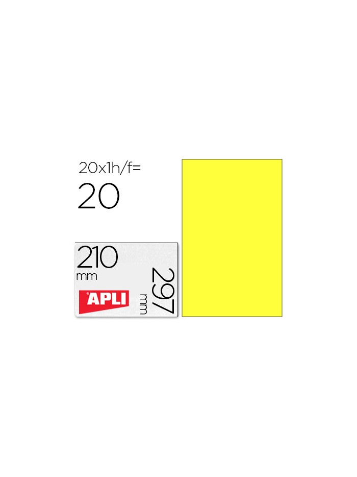 Etiqueta adhesiva apli 02878 tamaño 210x297 mm para laser fotocopiadora ink-jet caja con 20 hojas din a4 amarillo Etiqueta adhesiva apli 02878 tamaño 210x297 mm para laser fotocopiadora ink-jet caja con 20 hojas din a4 amarillo