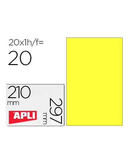 Etiqueta adhesiva apli 02878 tamaño 210x297 mm para laser fotocopiadora ink-jet caja con 20 hojas din a4 amarillo