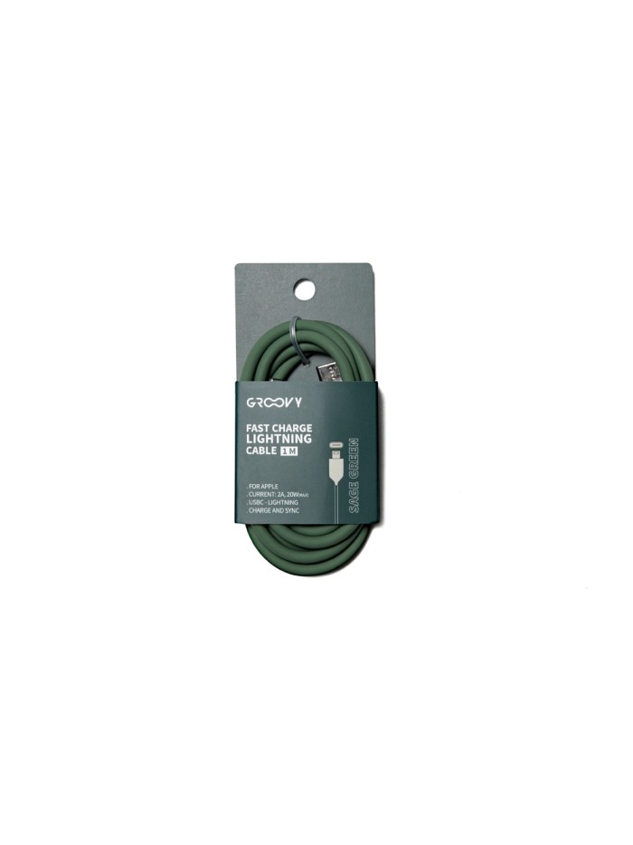 Cable groovy usb 2.0 a usb c apple lightning longitud 1 mt silicona color verde salvia Cable groovy usb 2.0 a usb c apple lightning longitud 1 mt silicona color verde salvia