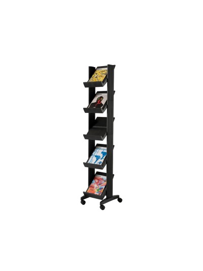 Expositor paperflow de suelo movil 5 estantes de 275x327mm color negro tamaño del expositor 350x1675x385 mm