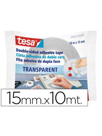 Cinta adhesiva tesa doble cara transparente 10 mt x 15 mm