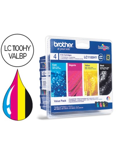 Ink-jet brother lc-1100bk /m/y/c pack 4 colores alta capacidad 900 pag bk- 750 pag m/y/c-