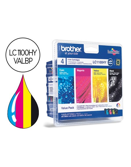 Ink-jet brother lc-1100bk /m/y/c pack 4 colores alta capacidad 900 pag bk- 750 pag m/y/c-