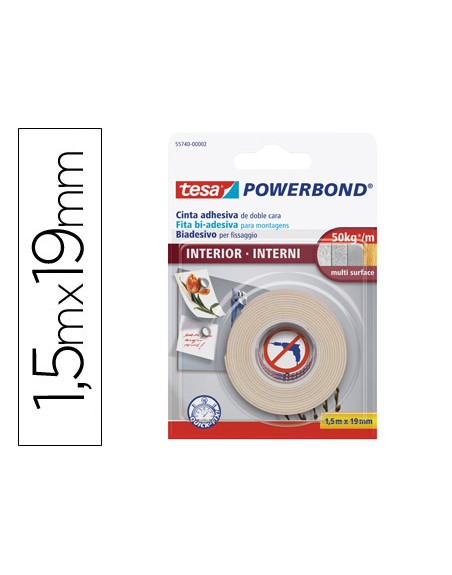 Cinta doble cara tesa interiores 1,5 mt x 19 mm