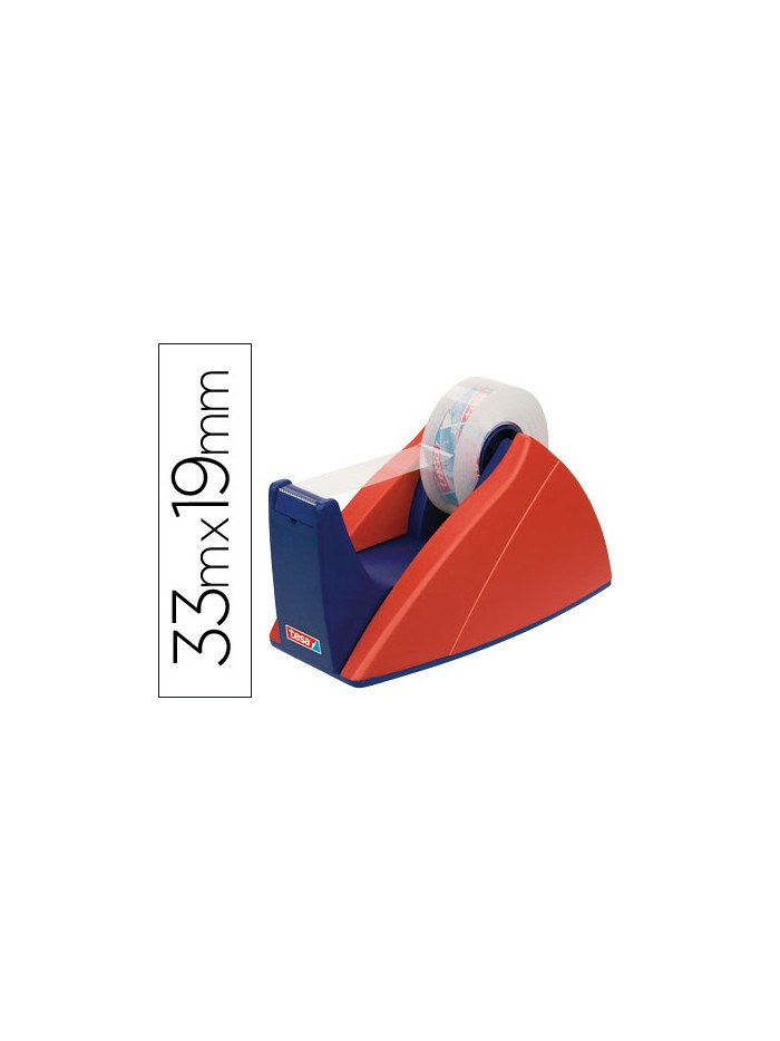 Portarrollo sobremesa tesa con cuchilla de corte recto para cintas de 33 m color azul/rojo Portarrollo sobremesa tesa con cuchilla de corte recto para cintas de 33 m color azul/rojo