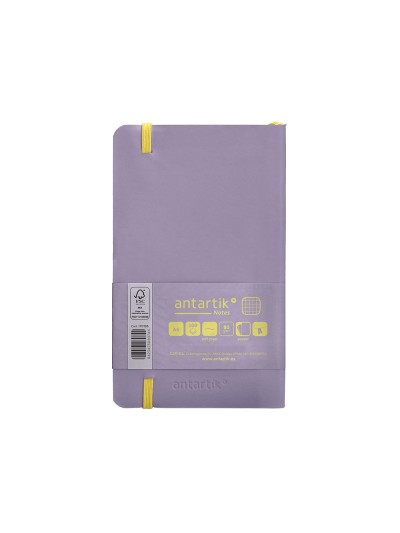 Cuaderno con gomilla antartik notes tapa blanda a6 cuadricula morado y amarillo 100 hojas 80 gr fsc