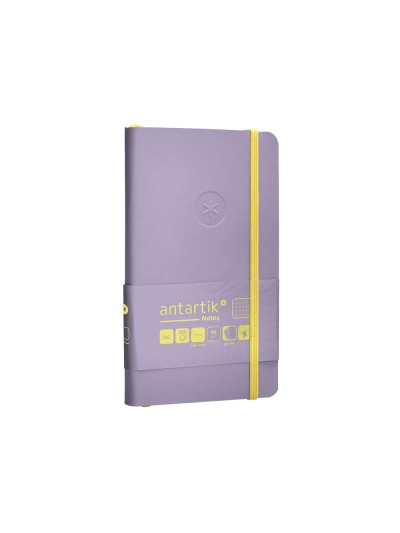 Cuaderno con gomilla antartik notes tapa blanda a6 cuadricula morado y amarillo 100 hojas 80 gr fsc