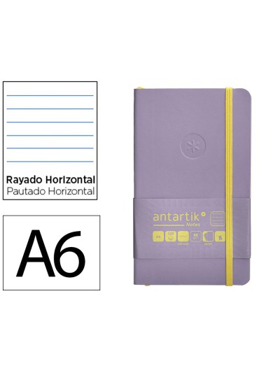 Cuaderno con gomilla antartik notes tapa blanda a6 rayas morado y amarillo 100 hojas 80 gr fsc