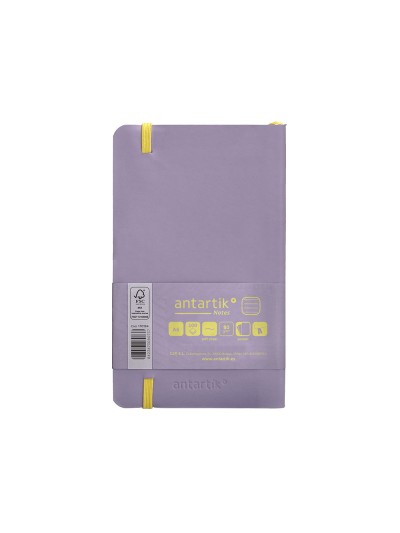 Cuaderno con gomilla antartik notes tapa blanda a6 rayas morado y amarillo 100 hojas 80 gr fsc