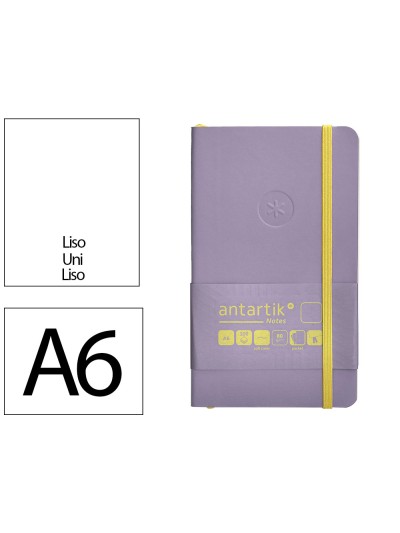 Cuaderno con gomilla antartik notes tapa blanda a6 hojas lisas morado y amarillo 100 hojas 80 gr fsc