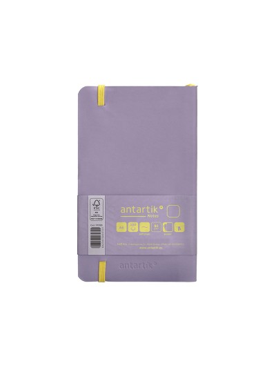 Cuaderno con gomilla antartik notes tapa blanda a6 hojas lisas morado y amarillo 100 hojas 80 gr fsc