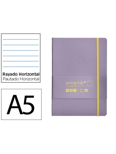 Cuaderno con gomilla antartik notes tapa blanda a5 hojas rayas morado y amarillo 80 hojas 80 gr fsc