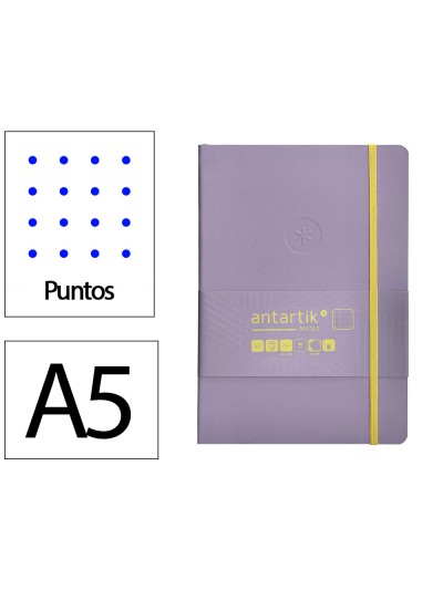 Cuaderno con gomilla antartik notes tapa blanda a5 hojas puntos morado y amarillo 80 hojas 80 gr fsc