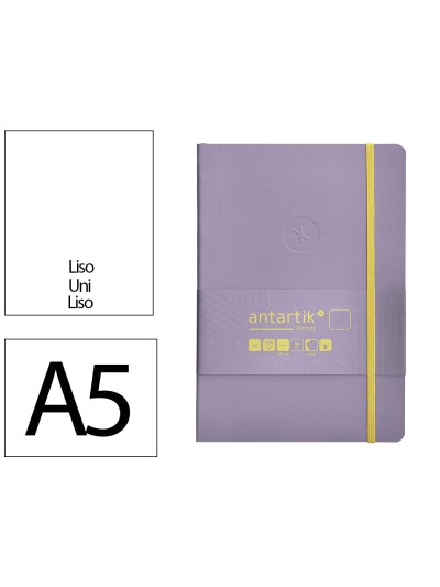 Cuaderno con gomilla antartik notes tapa blanda a5 hojas lisas morado y amarillo 80 hojas 80 gr fsc