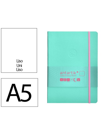 Cuaderno con gomilla antartik notes tapa blanda a5 hojas lisas rosa y turquesa 80 hojas 80 gr fsc