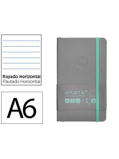 Cuaderno con gomilla antartik notes tapa blanda a6 rayas gris y turquesa 100 hojas 80 gr fsc