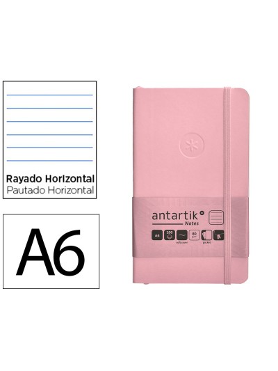 Cuaderno con gomilla antartik notes tapa blanda a6 rayas rosa pastel 100 hojas 80 gr fsc