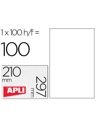 Etiqueta adhesiva apli 1281 210x297 mm fotocopiadora laser ink-jet caja con 100 hojas din a4