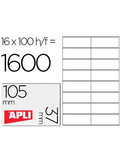 Etiqueta adhesiva apli 1274 tamaño 105x37 mm fotocopiadora laser ink-jet caja con 100 hojas din a4
