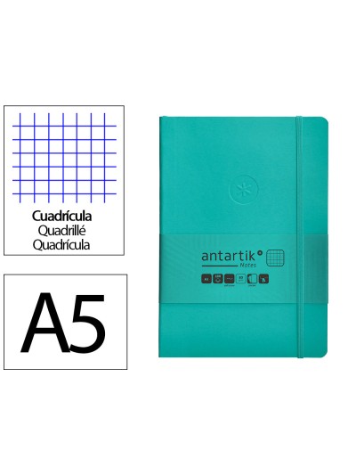 Cuaderno con gomilla antartik notes tapa blanda a5 hojas cuadricula turquesa 80 hojas 80 gr fsc