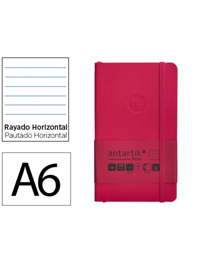 Cuaderno con gomilla antartik notes tapa blanda a6 rayas burdeos 100 hojas 80 gr fsc