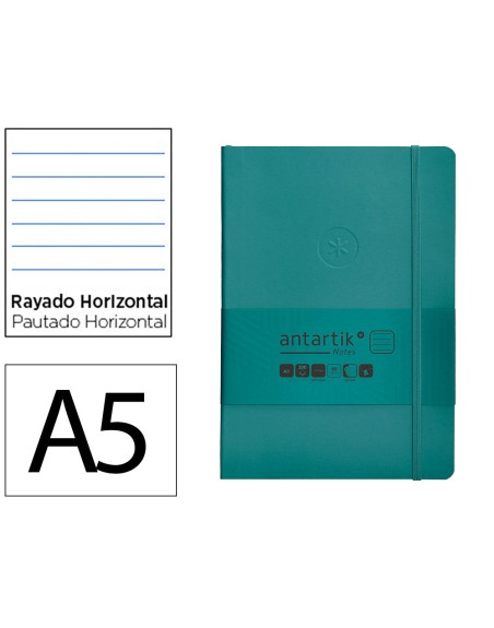 Cuaderno con gomilla antartik notes tapa blanda a5 hojas rayas verde aguamarina 80 hojas 80 gr fsc