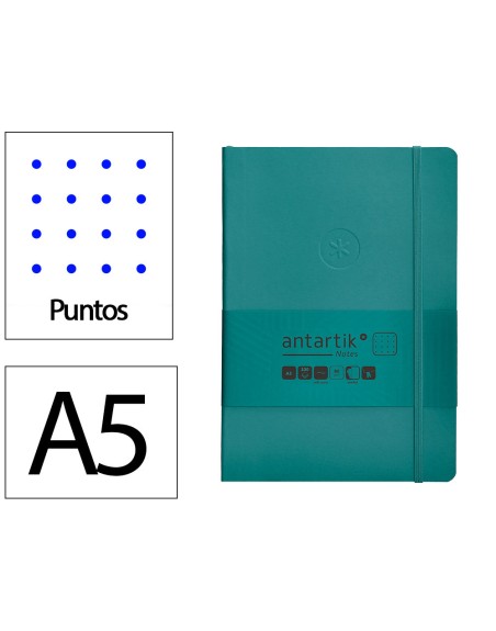 Cuaderno con gomilla antartik notes tapa blanda a5 hojas puntos verde aguamarina 80 hojas 80 gr fsc