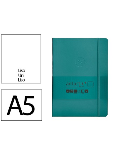 Cuaderno con gomilla antartik notes tapa blanda a5 hojas lisas verde aguamarina 80 hojas 80 gr fsc