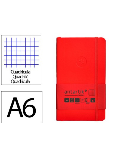 Cuaderno con gomilla antartik notes tapa blanda a6 cuadricula rojo 100 hojas 80 gr fsc