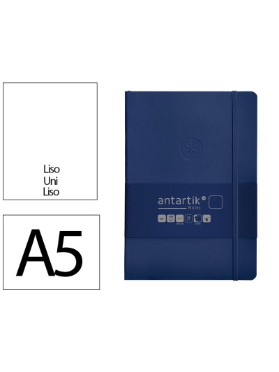 Cuaderno con gomilla antartik notes tapa blanda a5 hojas lisas azul marino 80 hojas 80 gr fsc