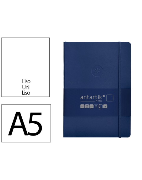 Cuaderno con gomilla antartik notes tapa blanda a5 hojas lisas azul marino 80 hojas 80 gr fsc