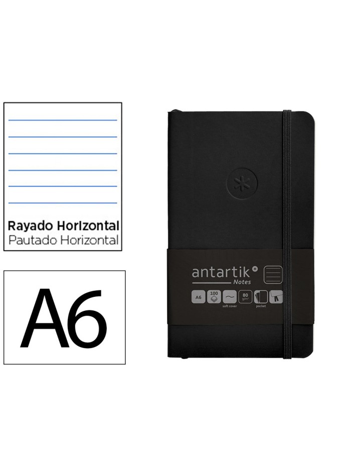 Cuaderno con gomilla antartik notes tapa blanda a6 rayas negro 100 hojas 80 gr fsc Cuaderno con gomilla antartik notes tapa blanda a6 rayas negro 100 hojas 80 gr fsc