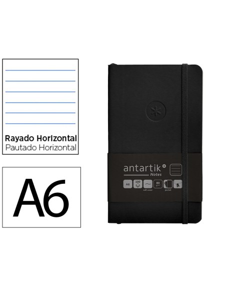 Cuaderno con gomilla antartik notes tapa blanda a6 rayas negro 100 hojas 80 gr fsc