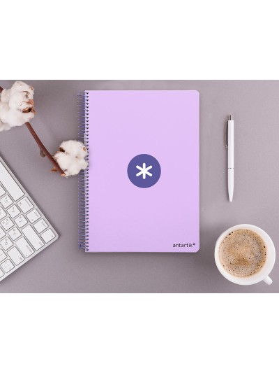 Cuaderno espiral antartik a4 micro tapa dura 80h 100 gr cuadro 5 mm sin bandas 4 taladros color lavanda