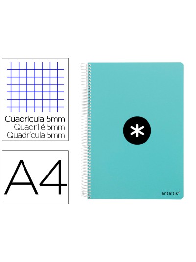 Cuaderno espiral antartik a4 micro tapa dura 80h 100 gr cuadro 5mm sin bandas 4 taladros color menta