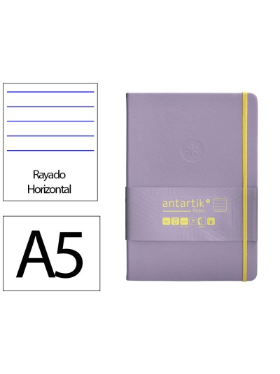Cuaderno con gomilla antartik notes tapa dura a5 hojas rayas morado y amarillo 100 hojas 80 gr fsc