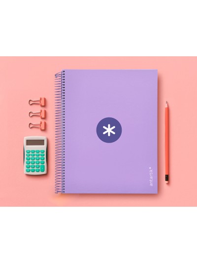 Cuaderno espiral a4 micro antartik tapa forrada 120h 90 gr cuadro 5mm 5 bandas 4 taladros color lavanda