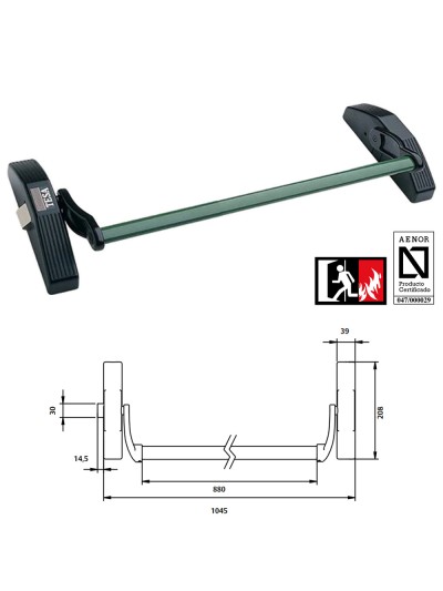 Cerradura Tesa Antipanico 1910 /90x8 Negra y Verde