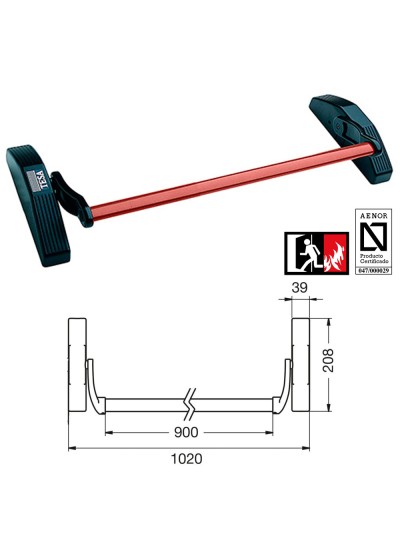 Cerradura Tesa Antipanico 1970/90x8 Negra y Roja