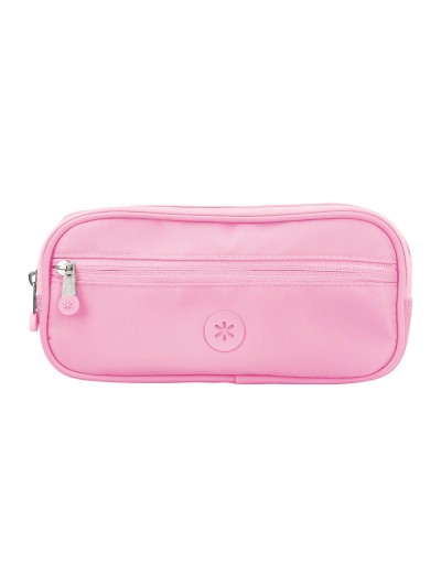 Estuche portatodo antartik 3 compartimentos compañero de mochila color rosa 100 x 60 x 220 mm